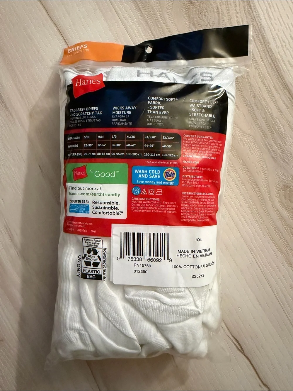 Hanes White Men's 3-Pack Tagless Briefs